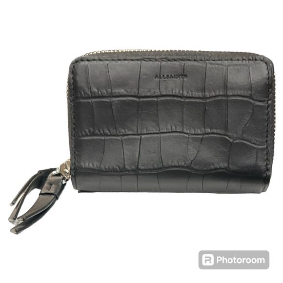All Saints Fetch zip around accordion card case holder organizer black croc NEW - Picture 2 of 7